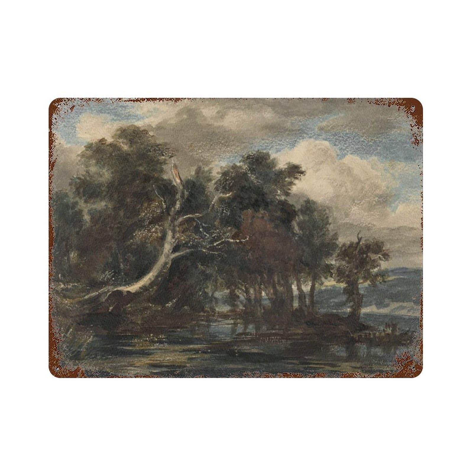 xiaoxiaoshen Moody Countryside River Scenery Oil Painting, Vintage Wall Decor Art Metal Tin Poster Modern Home Decor Art Home Bar Shop Decorations Vintage Sign 30x40cm