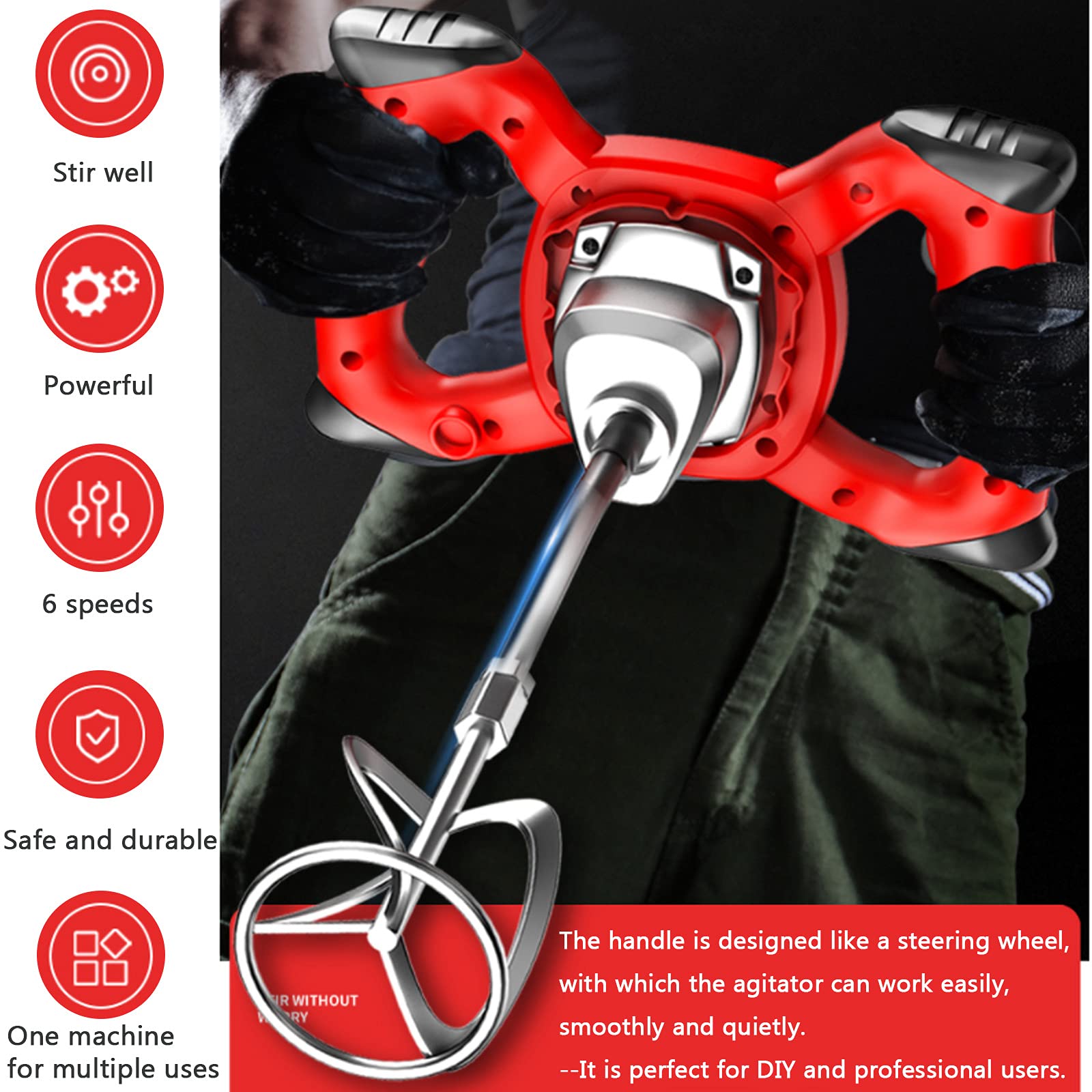 Mezclador de mortero eléctrico de 2400/3100 W, 6 velocidades Ajustables, Mezclador de hormigón de Mano portátil Profesional para Cemento, para Herramientas de Mezcla de Pintura de lechada de Yeso