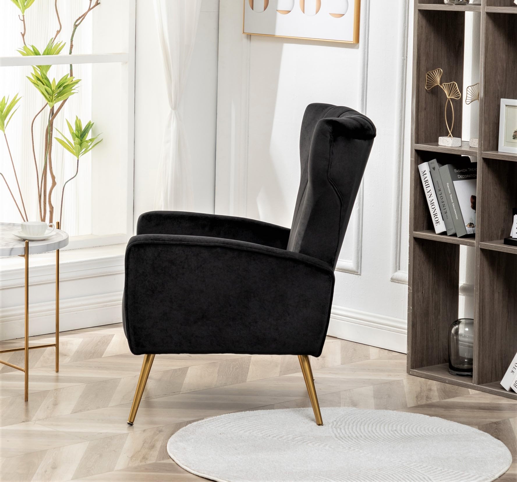 SUPPNEED Poltrona moderna in velluto singolo, poltrona da soggiorno imbottita, comoda poltrona