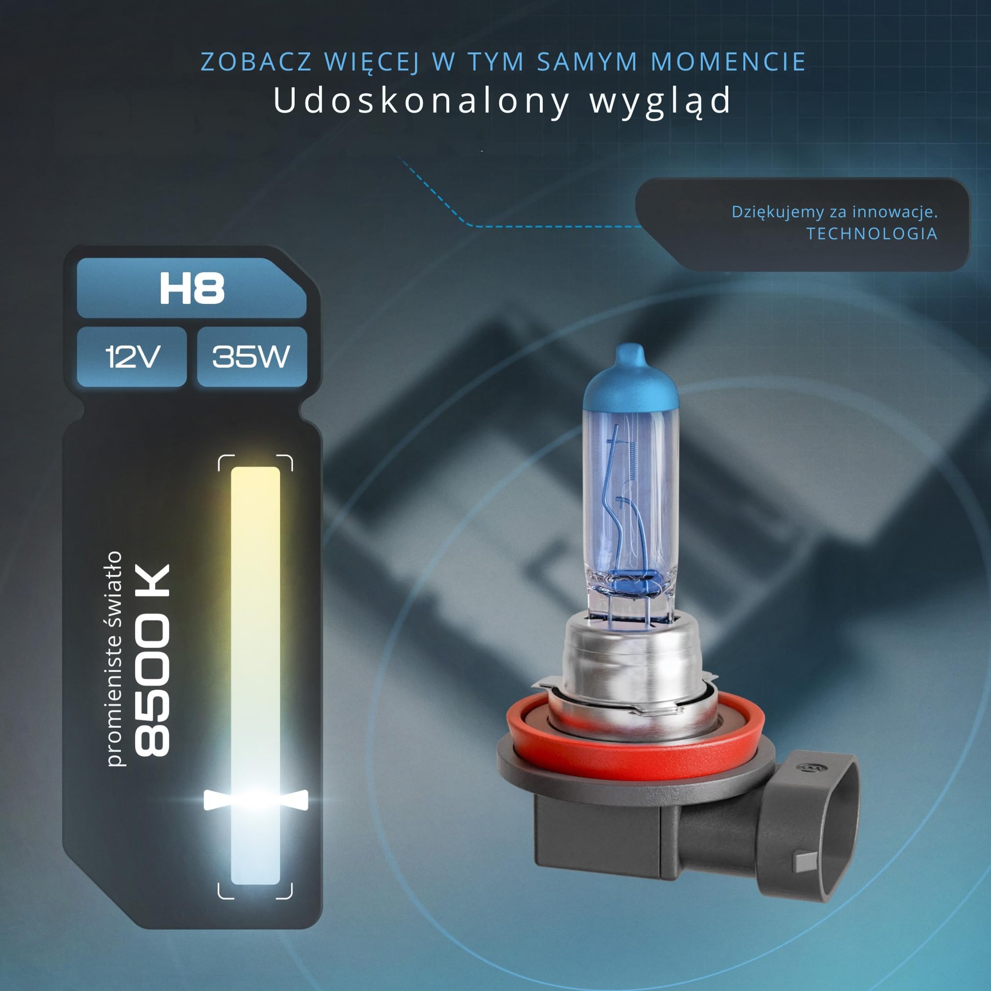 Gread H8 Box żarówki halogenowe o wyglądzie ksenonowym, super białe, 8500 K, 35 W, znak certyfikacji E, 100% idealne dopasowanie i długa żywotność