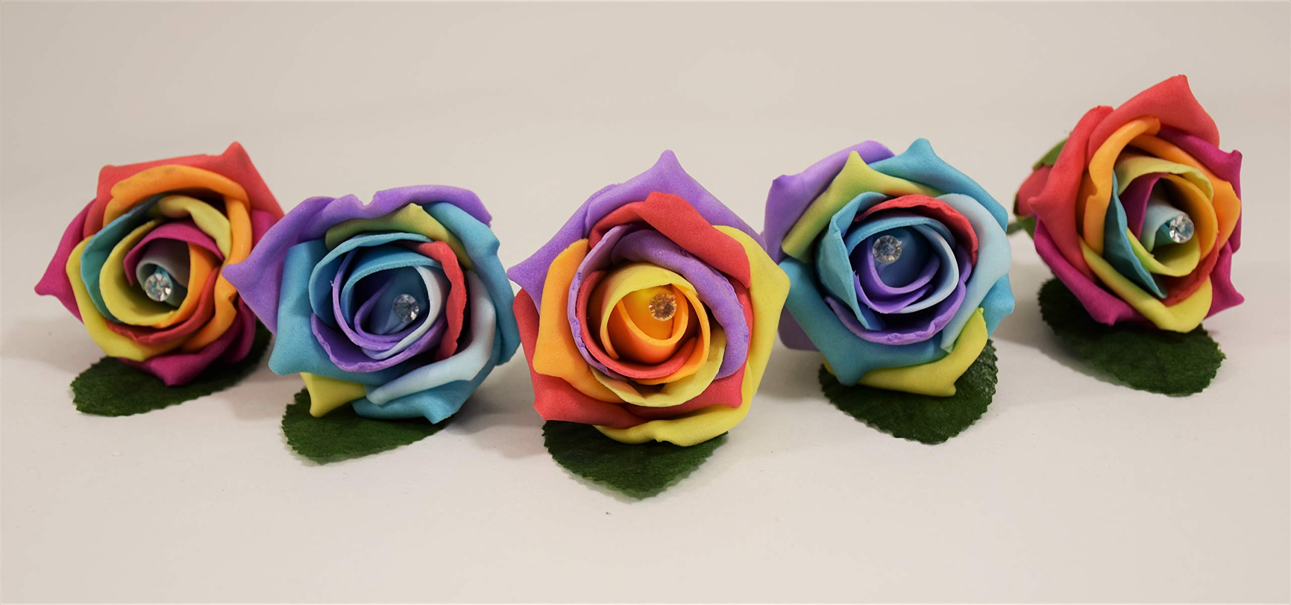 Shimmer-hj Wedding Buttonholes with Diamante and Leaf 50-Pieces, Rainbow