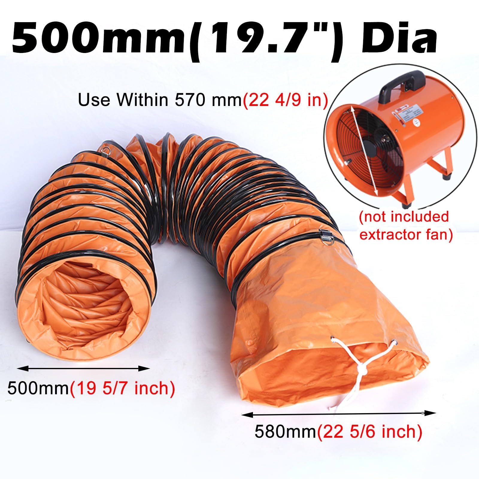 Tubo Flexible Manguera Flexible para Conducto De Ventilación De PVC, para Aire Acondicionado, Baño Y Cocina, 150 200 250 300 350 400 450 500 600 700 800 MM(Dia 50cm,L 5.0m)