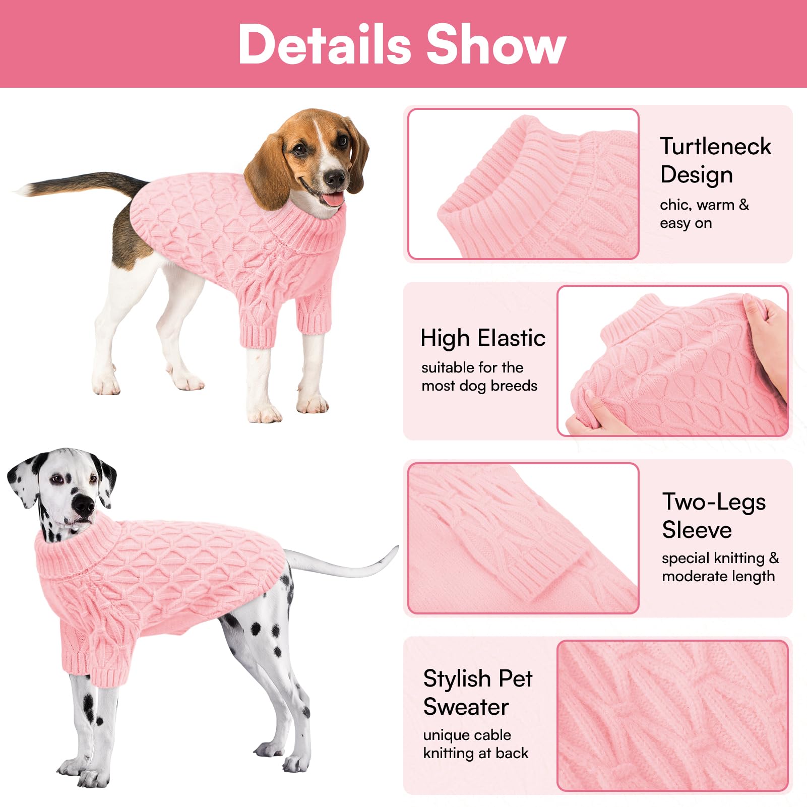 Queenmore Maglione per Whippet, Maglioncino Cane Morbida e Calda, Felpa Cane Grande per Labrador, Golden Retriever e Border Collie, Rosa, 2XL