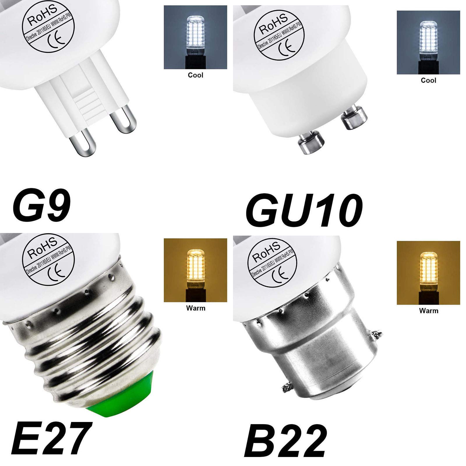 LAI HO Ampoule LED E14, Ampoules LED Maïs, Ampoule Bougie SMD 5730 GU10 E14 E27 G9 B22 Lustre Ampoule LED pour Éclairage Domestique, Lot de 8,Warm White,E12(10W)