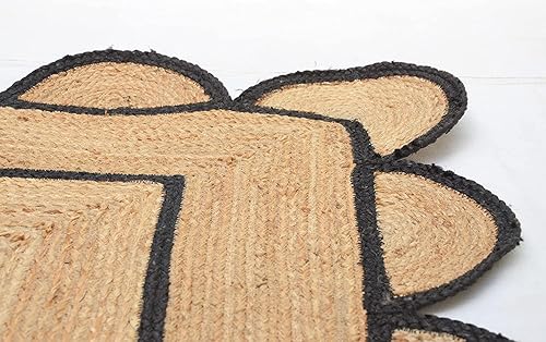 Miniatura 6 de Arise Export Alfombra bohemia de yute de 5 x 7 pies, patrón festoneado natural para decoración del hogar, artículo para sala de estar, pasillos,