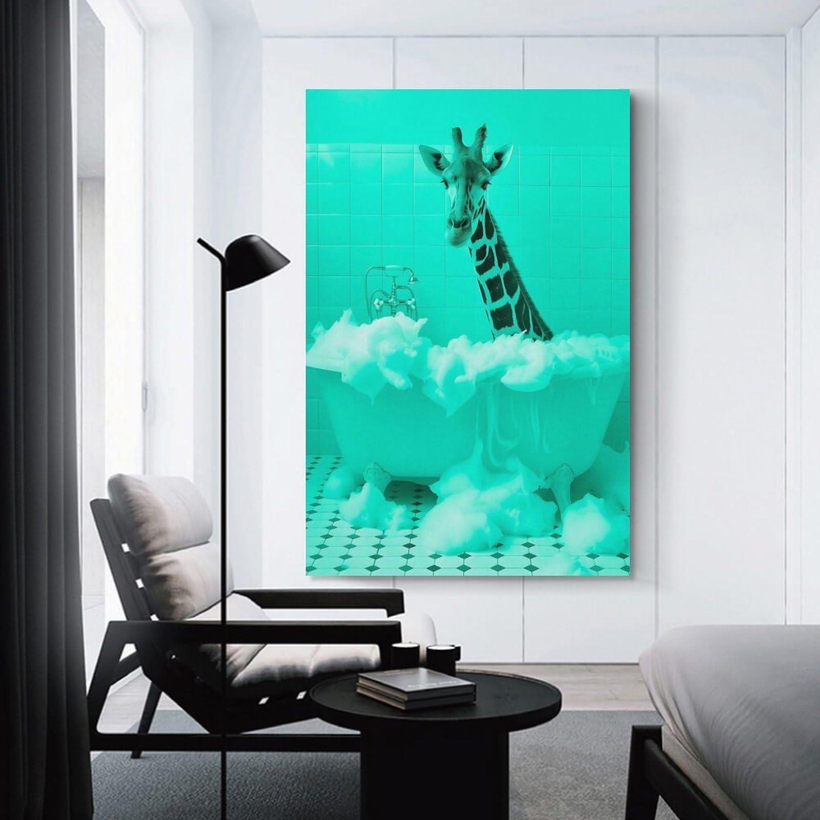 Junmoney Canvas Wall Decor Giraffe in A Bathtube, 24x36inch(60x90cm), for Bedroom Decor, Cosy Corners Or Studios, Decorative Wall Art for Cosy Rooms