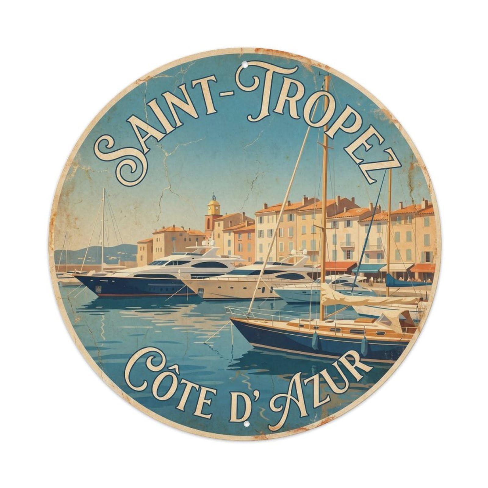 Vintage Travel Riviera Beach Resort Metal Tin Sign Plaque Wall Decor for Cafe, Club Bar, Office, Home Garden Round Metal Poster 8x8Inch
