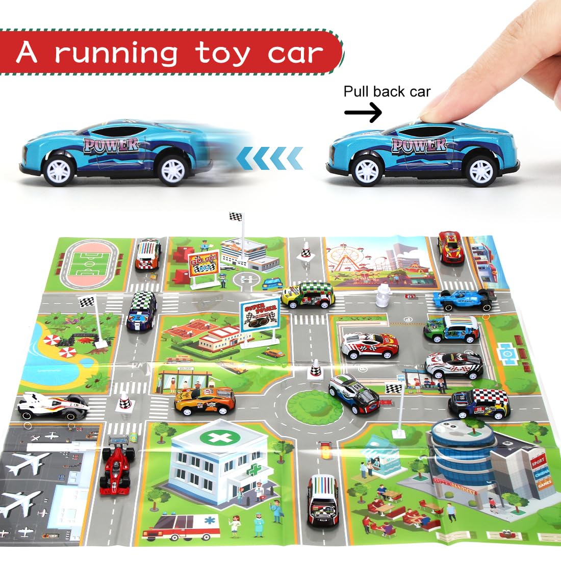 Sprinlot Calendario Adviento Coches, Juguetes de Carreras con Medalla Señales de Tráfico, Calendario Adviento Niños, Calendario de Cuenta Regresiva, Navidad Regalo para Niños Niñas