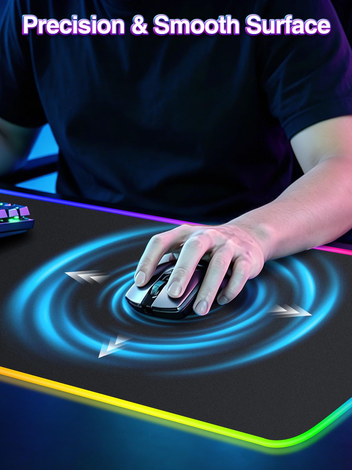 Tappetino per mouse da gioco XXL RGB con caricabatterie wireless magnetico da 15 W, tappetino da scrivania a LED extra large da 80 x 40 cm, 24 effetti di luce, con base in gomma antiscivolo