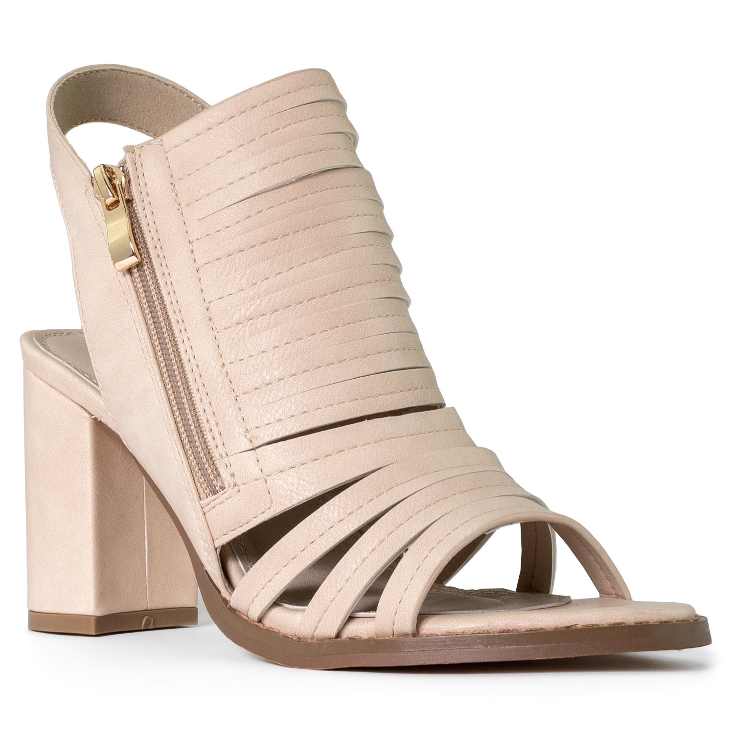 RF ROOM OF FASHION Women's Open Toe Strappy Chunky Heel Dress Sandals Ankle Booties Beige Size.6