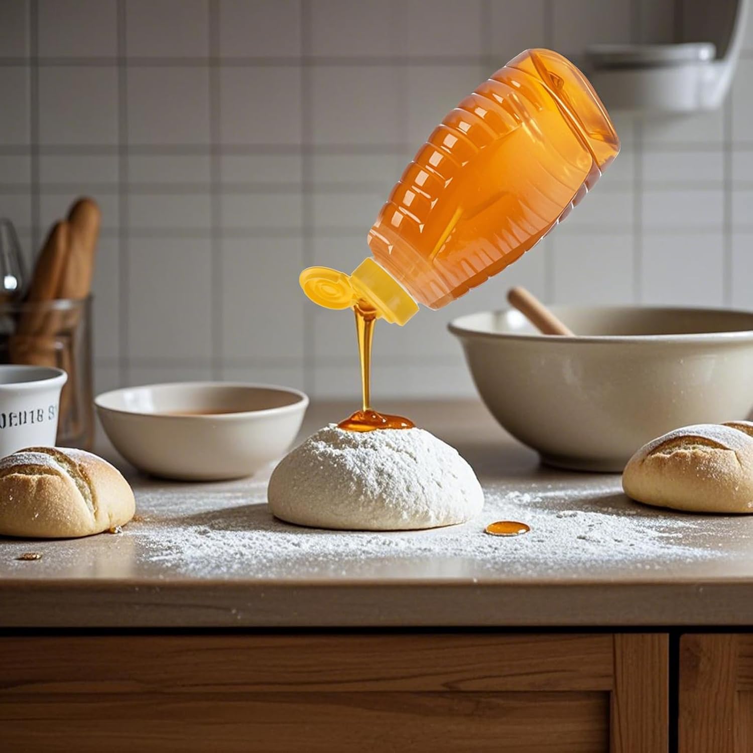 SEUNMUK 30 Pack 16oz Clear Plastic Honey Bottles, Honey Squeeze Bottle, Honey Dispenser with Flip Top Lids For Storing and Dispensing