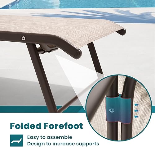 Miniatura 7 de Pellebant Tumbona ajustable para patio 5 posiciones y posición plana reclinables plegables para exteriores para playa piscina y patio 2 piezas beige