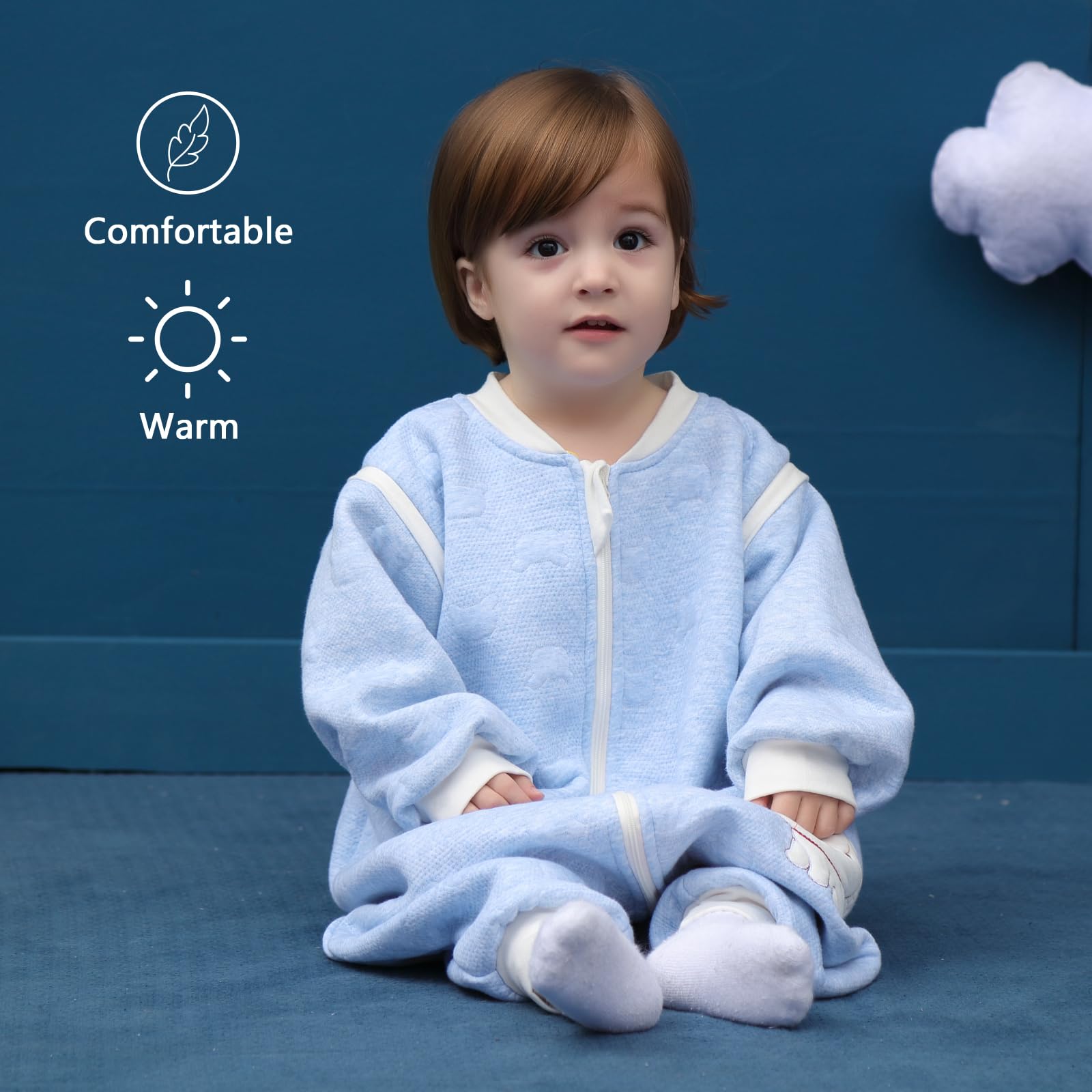 Sacco nanna invernale a maniche lunghe, per bimbe e bimbi, con aperture per i piedi e motivo di cagnolino, in cotone, unisex, per tutto l'anno, Blu 0-16 Monate