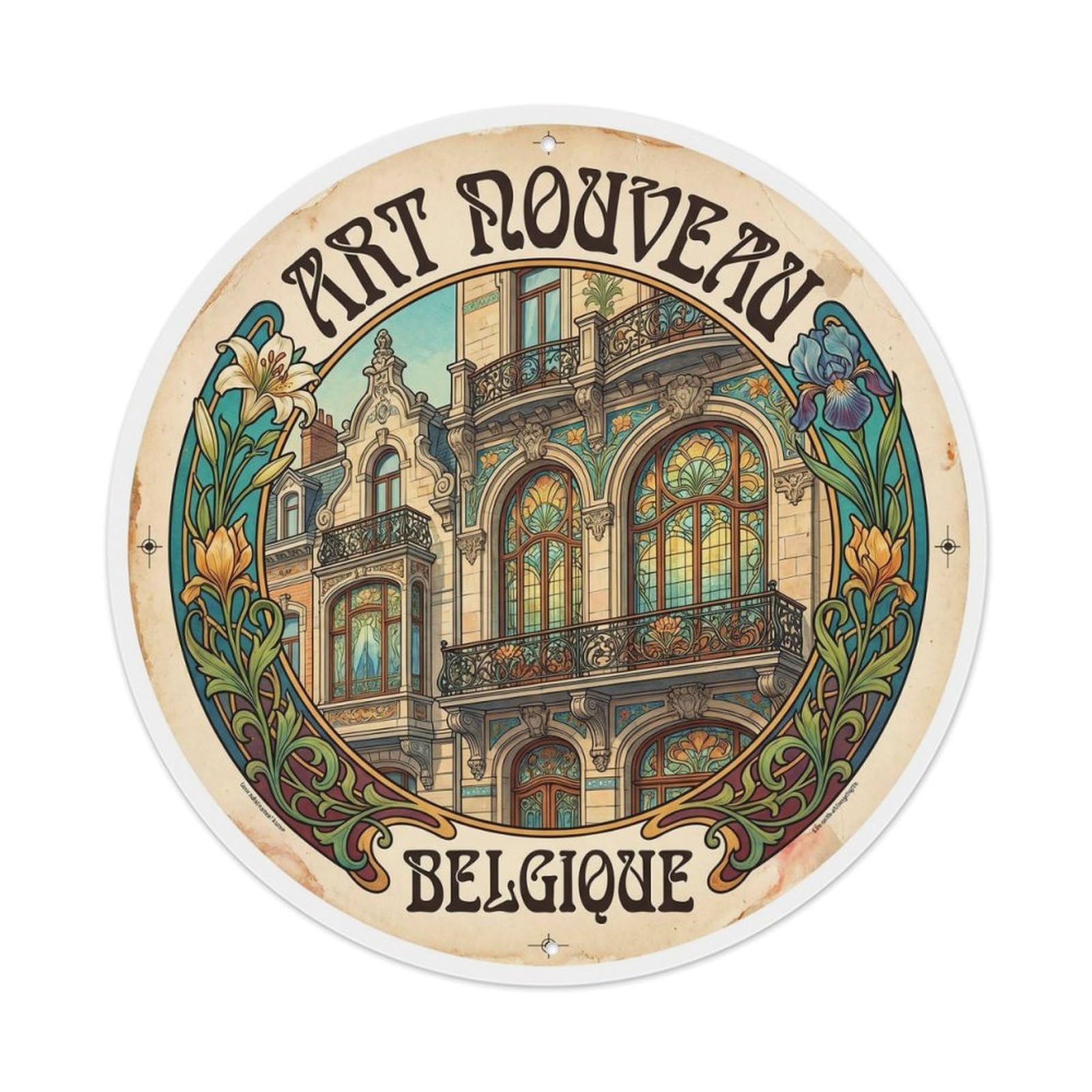 Vintage Travel Nouveau Belgium Facade Metal Tin Sign