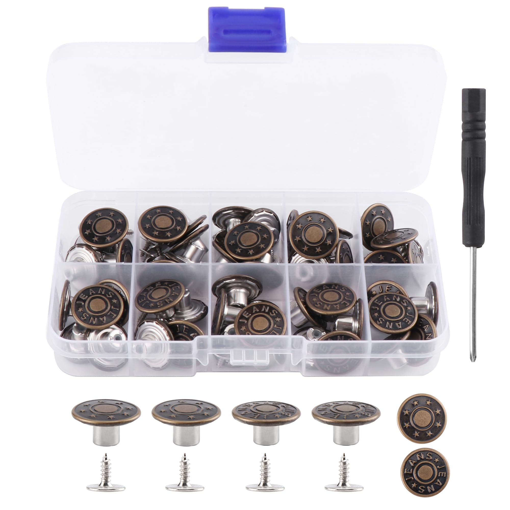 30 Bottoni Jeans Di Ricambio | 17 Mm | Con Cacciavite | Metallo Durevole - Foto 7