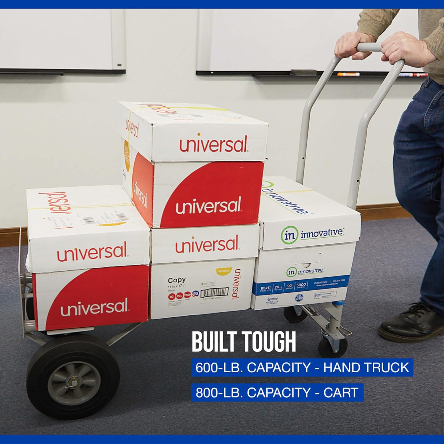 Strongway 2 in 1 Convertible Hand Truck and Dolly, 600 Lb Vertical and 800 Lb Horizontal Capacity, 47.24 in. H, 9.8 in. Wheels, Steel Frame, for Warehouses, Shops and Home Use