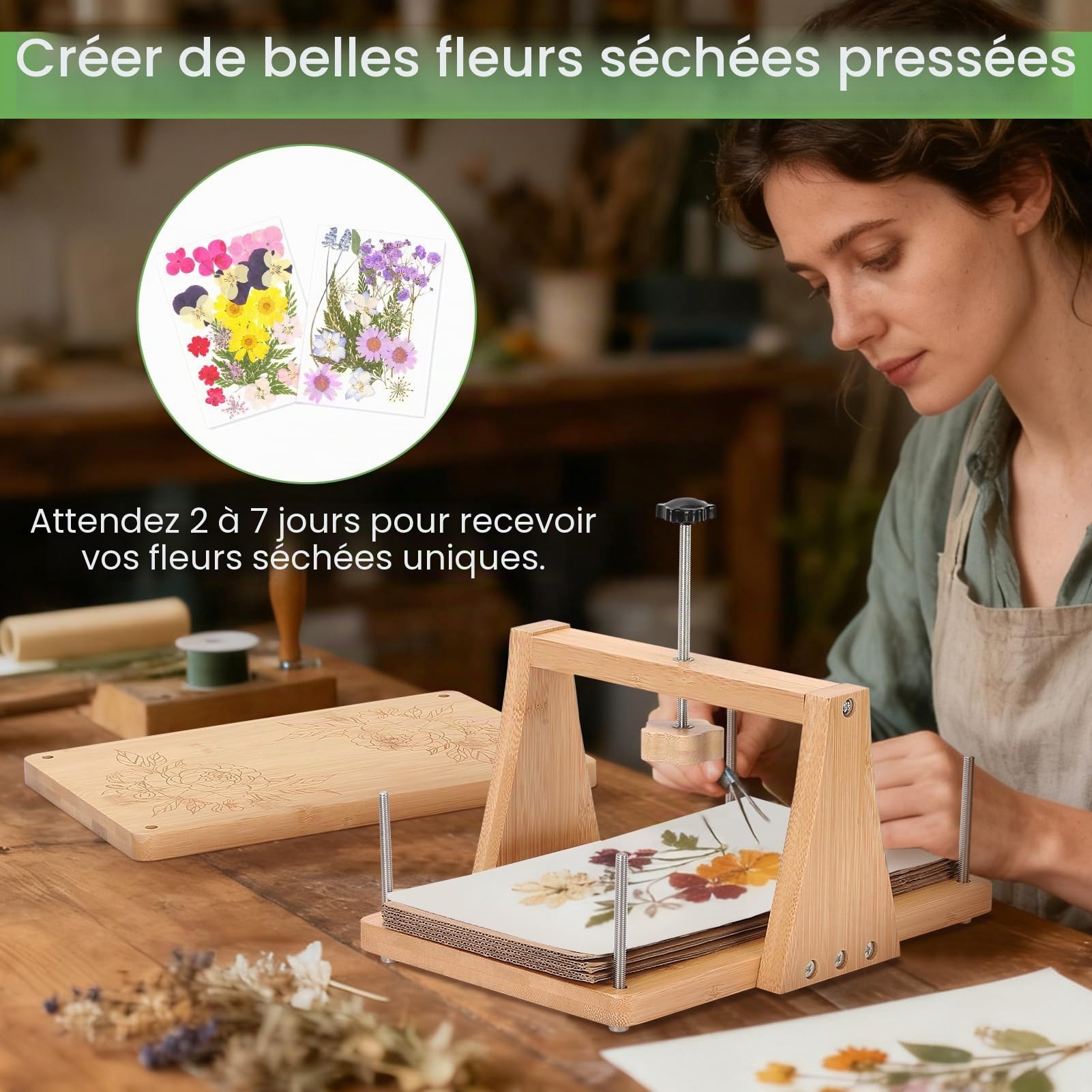Gugxiom Ensemble de presse à fleurs, grande presse à fleurs en bois de 27,5 cm x 17,5 cm à pression uniforme, ensemble de presse d'art DIY pour la fabrication de fleurs/plantes séchées, pour les
