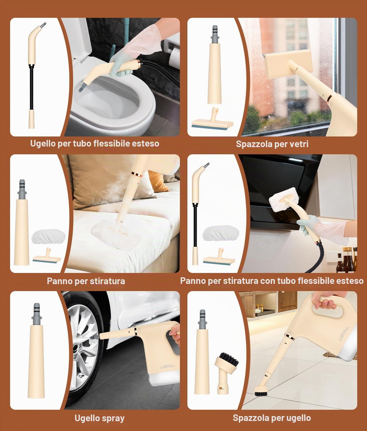PAHTTO 1200 W Pulitore a vapore manuale, riscaldamento rapido in 20 secondi Pulitore a vapore manuale con serbatoio trasparente da 450 ml e 16 accessori, per cucina, bagno, divani, tappeti