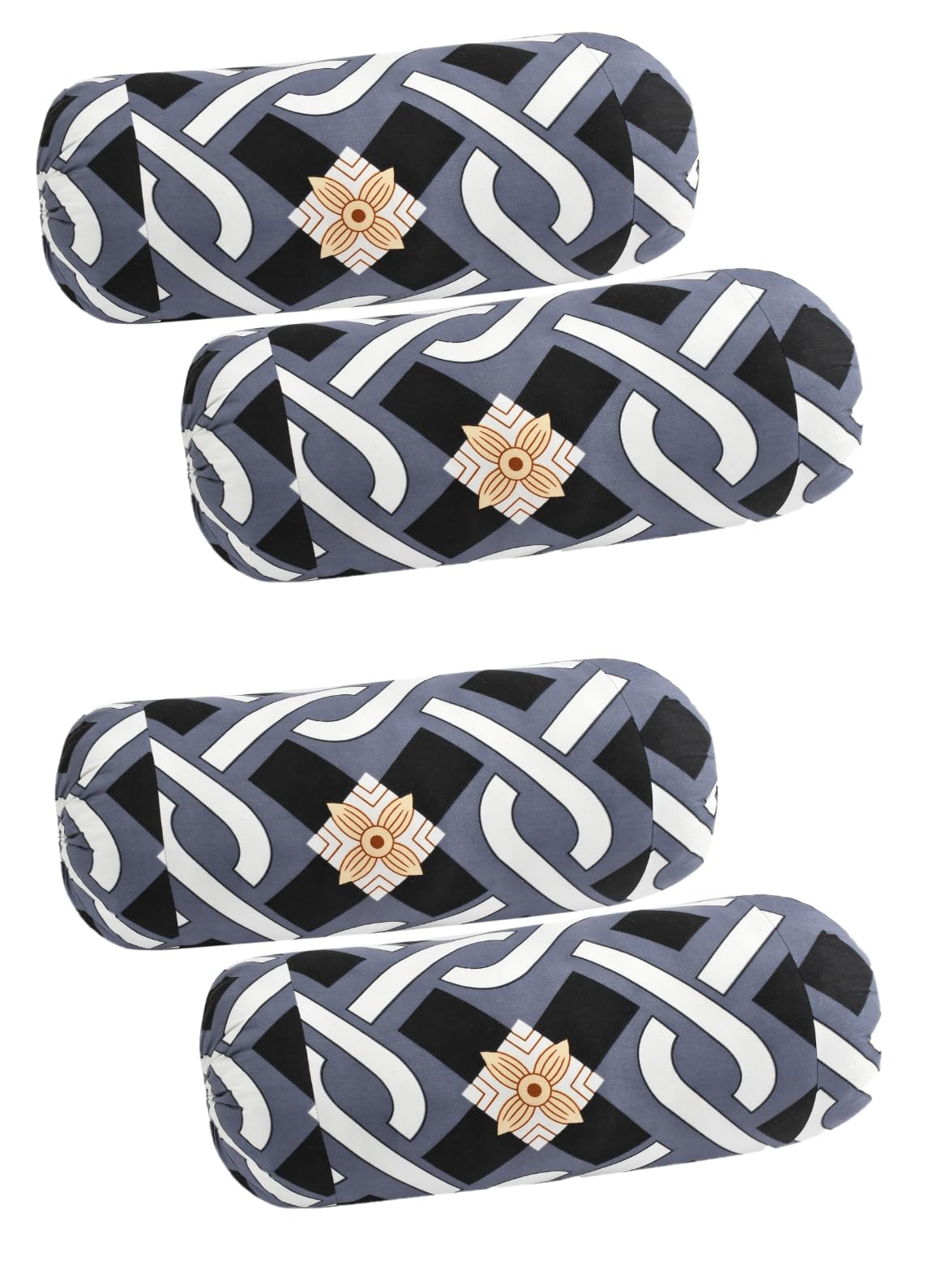 Printed Polycotton Bolster Covers, Set of 4, 16x32 Inches (Grey)-image-14