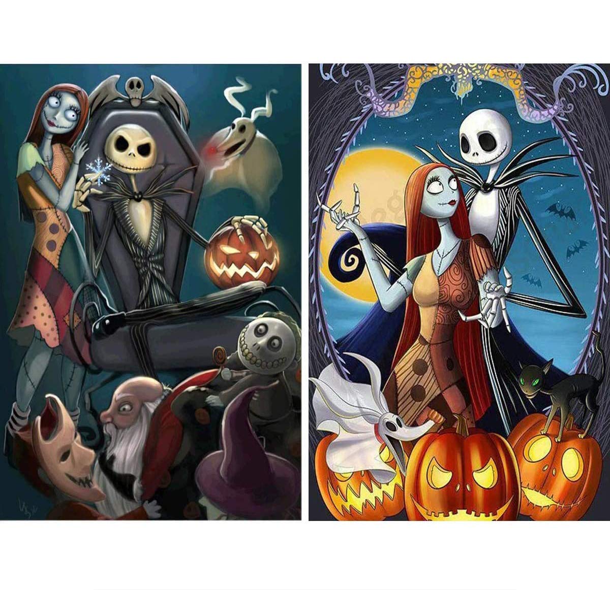 2 Pack 5D Full Drill Diamond Painting Kit, UNIME DIY Diamond Rhinestone Painting Kits for Adults and Beginner Embroidery Arts Craft Home Decor, 16 X 12 Inch (Halloween Jack Skull)