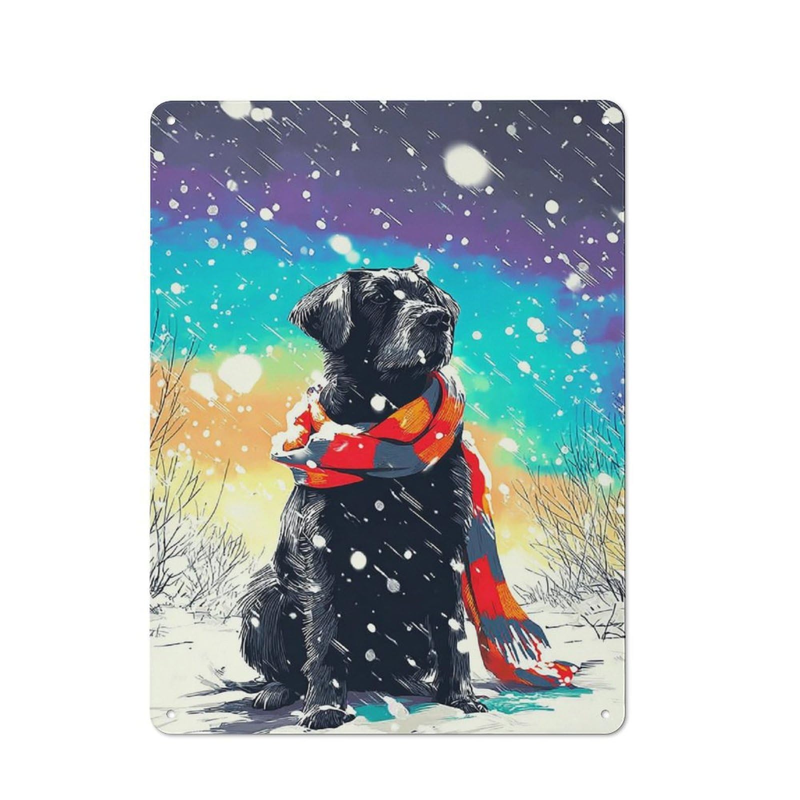 Junmoney Winter Wonderland Dog Art Print Tin Wall Plaque 40X30cm With For Hallway Wall, For Home Interiors, Feature Walls And Decorative Displays