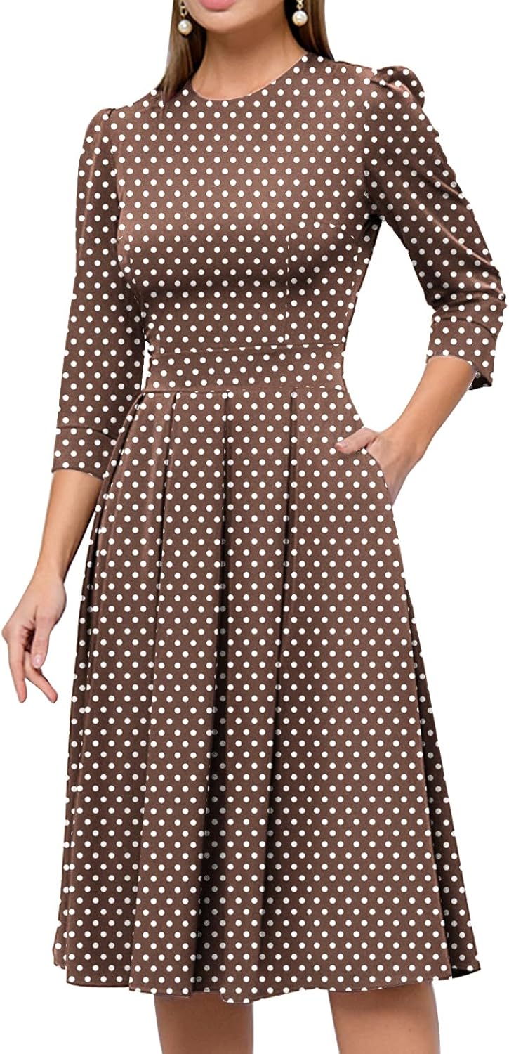 Simple Flavor Women's Floral Vintage Dress Elegant Midi Evening Dress 3/4 Sleeves(XH3346BR,M) - Image 6