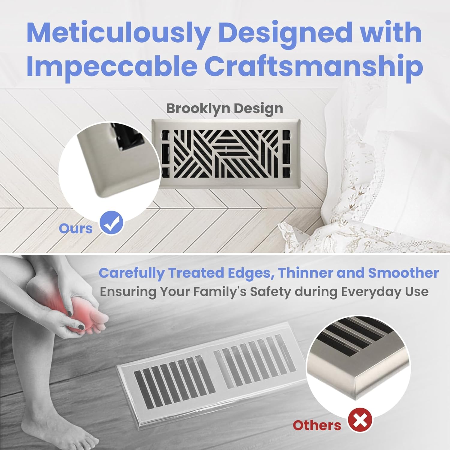 4x10 Inches Heavy Duty Walkable Floor Register Easy Adjust Air Supply Lever Floor Vents - Brooklyn Design - Vent Cover for Home Floor - Satin Nickel - Image 7