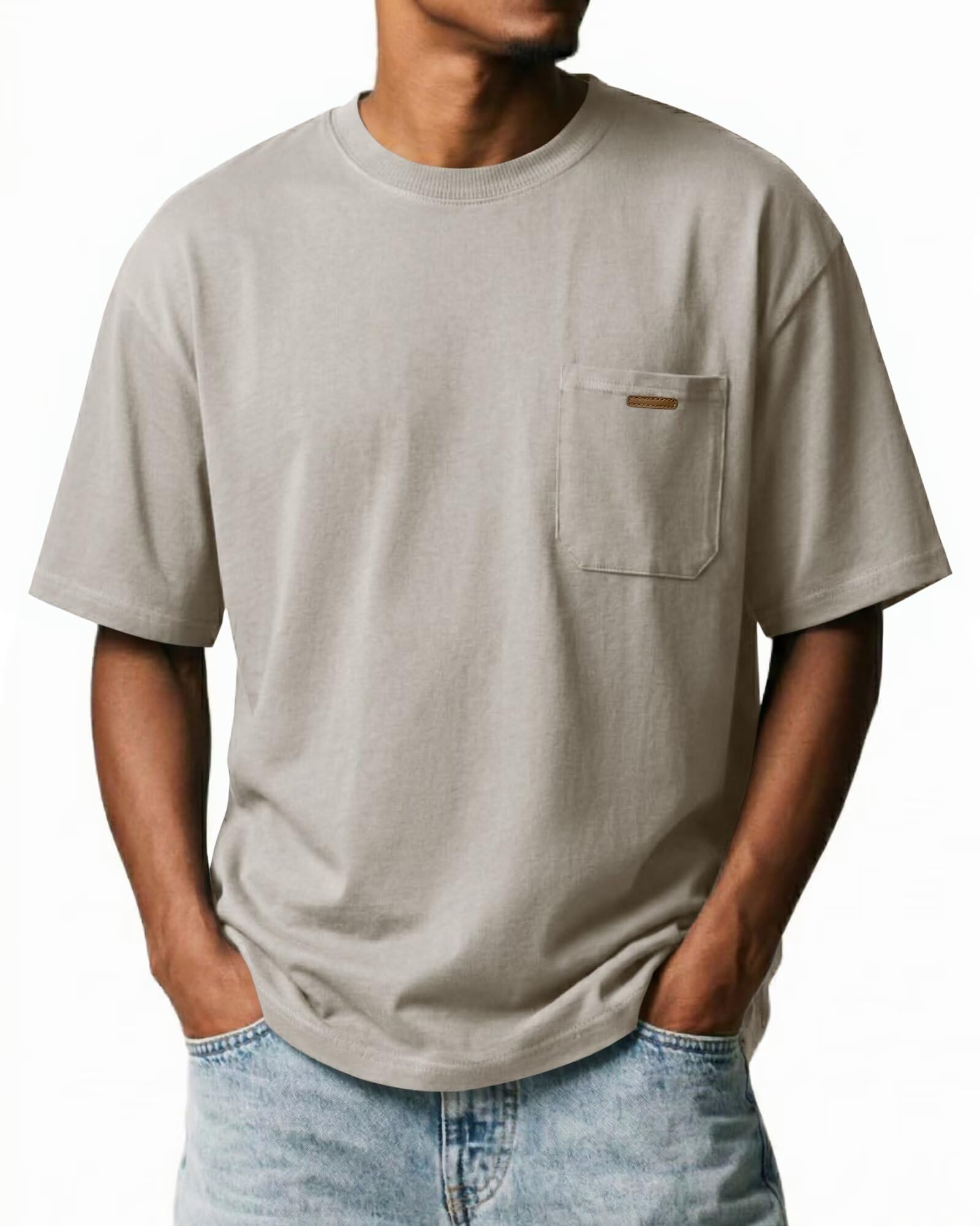Elainone T-Shirt Herren Baumwolle Rundhals Kurzarmshirt Mit Brusttasche Für Arbeit Und Alltag