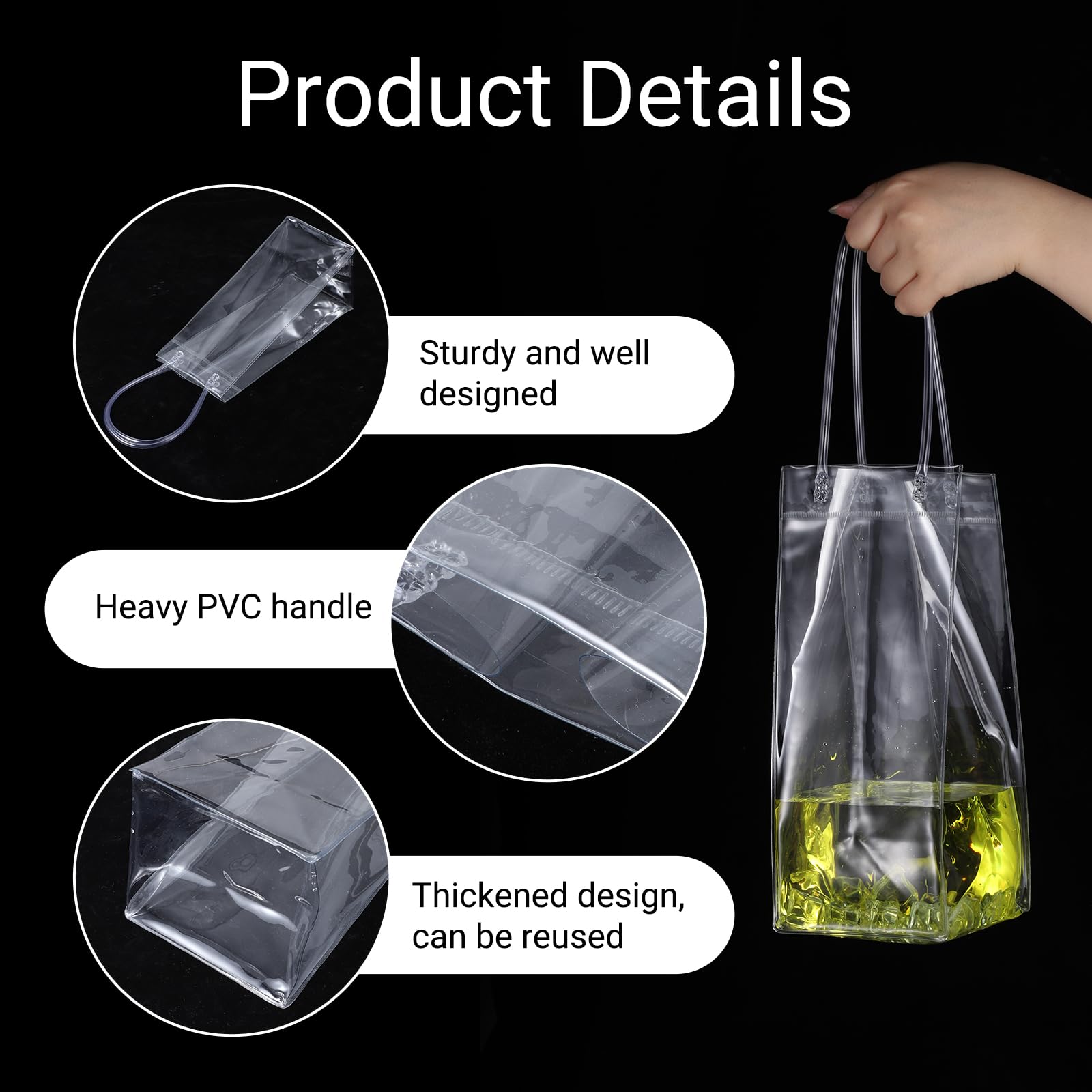 2 PCS Wine Cooler Bag, Clear Pvc Ice Wine Bag with Handle, Portable Foldable Wine Cooler Sleeve Bottle Bags for Party, Outdoor, Champagne, Cold Beer, White Wine Beverage — Amazon image 3