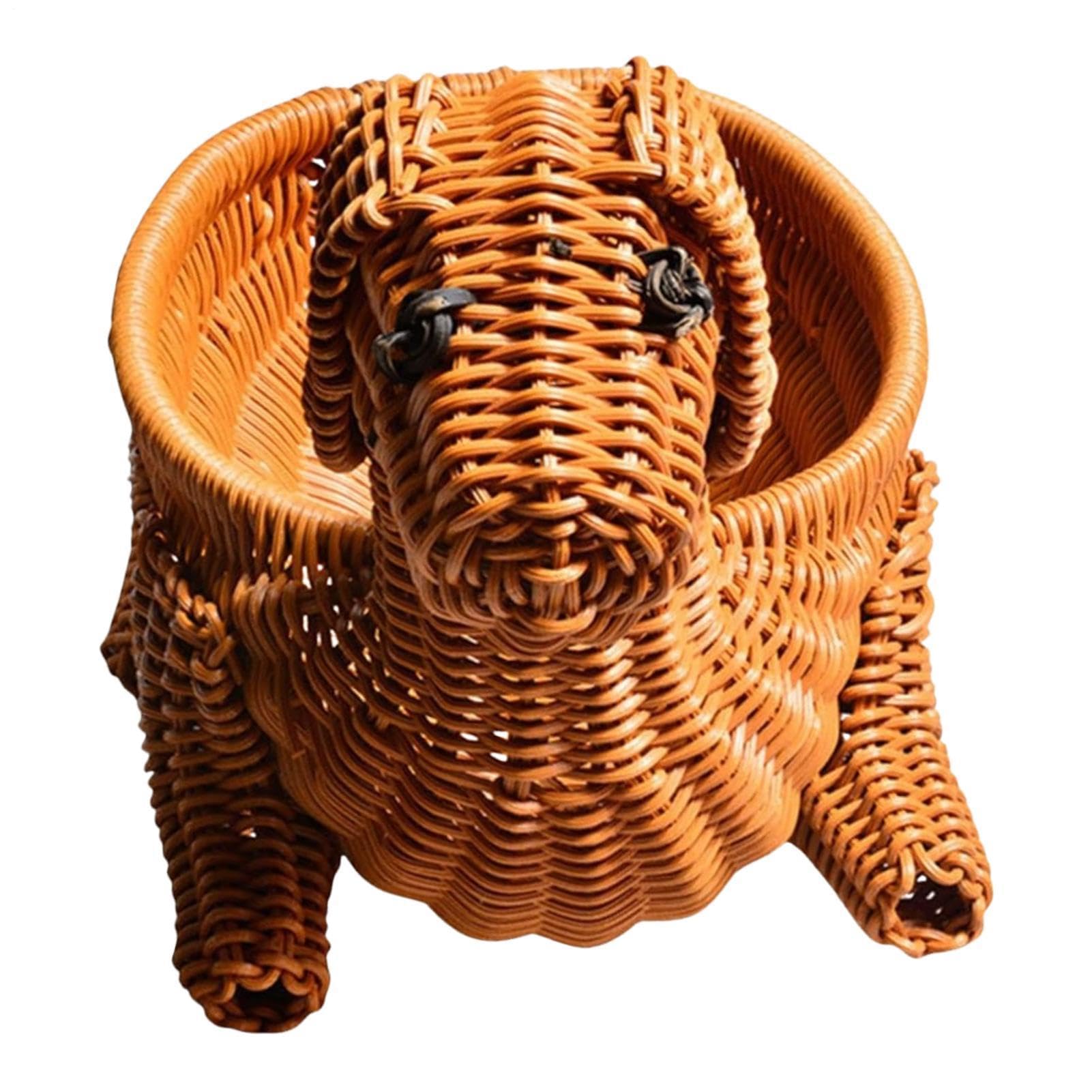 Cesta tejida con forma de perro para decorar y organizar tu mesa de centro