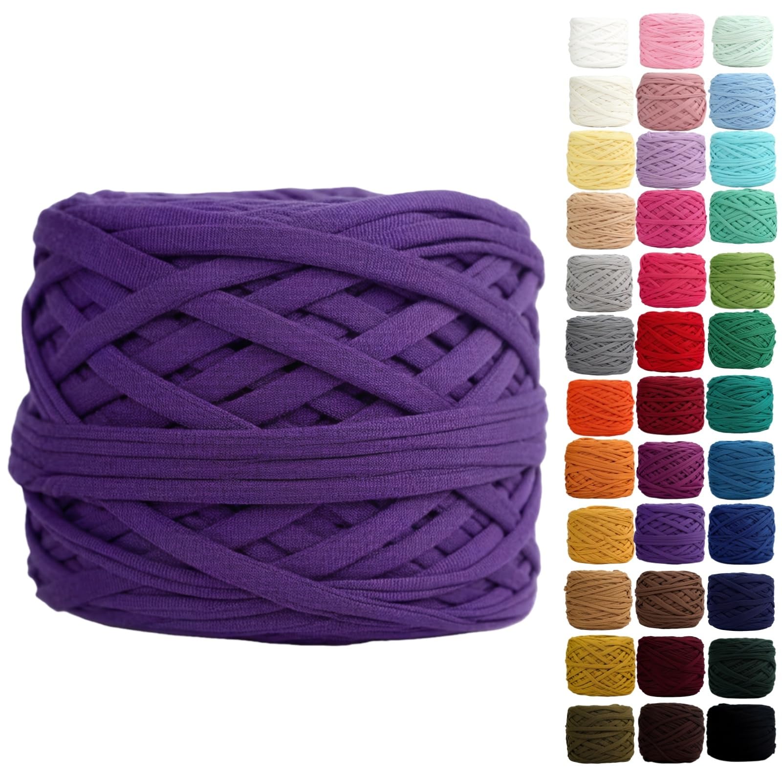 Binwat T Shirt Yarn for Crocheting 150m Elastic Ribbon Yarn Thick Crochet Fabric Yarn, Knitting T-Shirt Yarn for Crochet Bag/Blanket/Basket, DIY Crafts Projects, Home Decor (Violet) — image 1