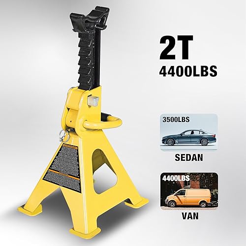 Miniatura 28 de YELLOW JACKET Soporte para gato de automóvil de 3 toneladas con doble bloqueo y base de pie grande para elevación de SUV, acero resistente, Amarillo