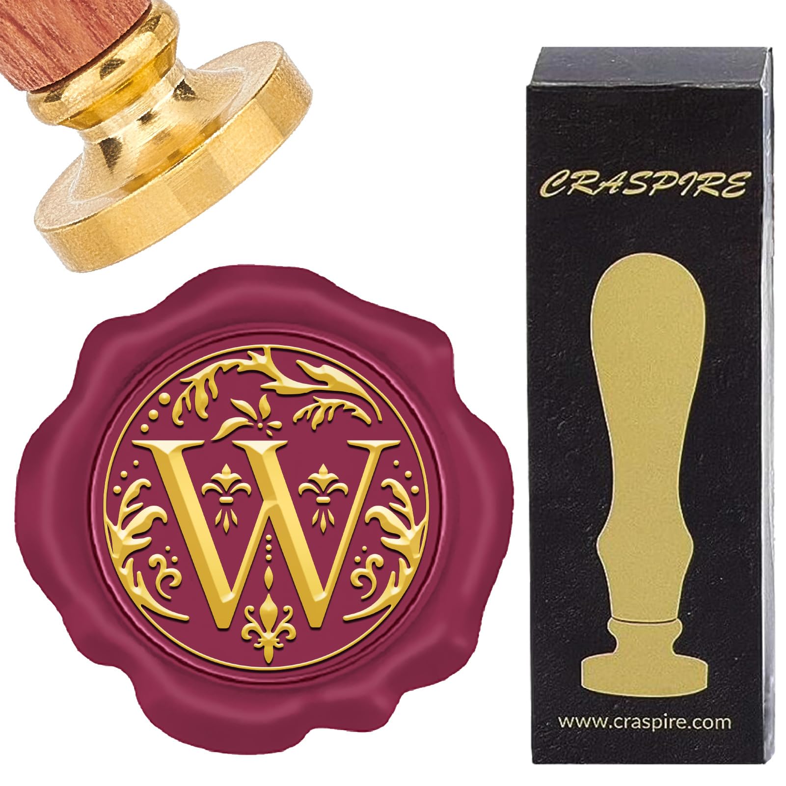 CRASPIRE Retro Alphabet Wax Sealing Stamp Initials Vintage 26 Letters A-Z 25mm Removable Brass Head Wood Handle for Envelopes Invitation Gift Packing Wrap Decoration(Letter W)