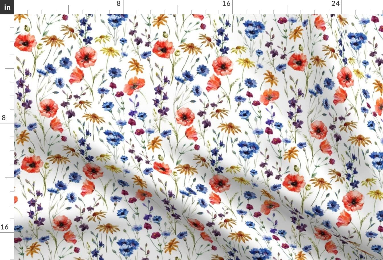 Spoonflower Fabric - Wildflowers Floral Poppies Wildflower Fashion Periwinkle Coral Printed on Upholstery Velvet Fabric Fat Quarter - Upholstery Home Decor Bottomweight Apparel