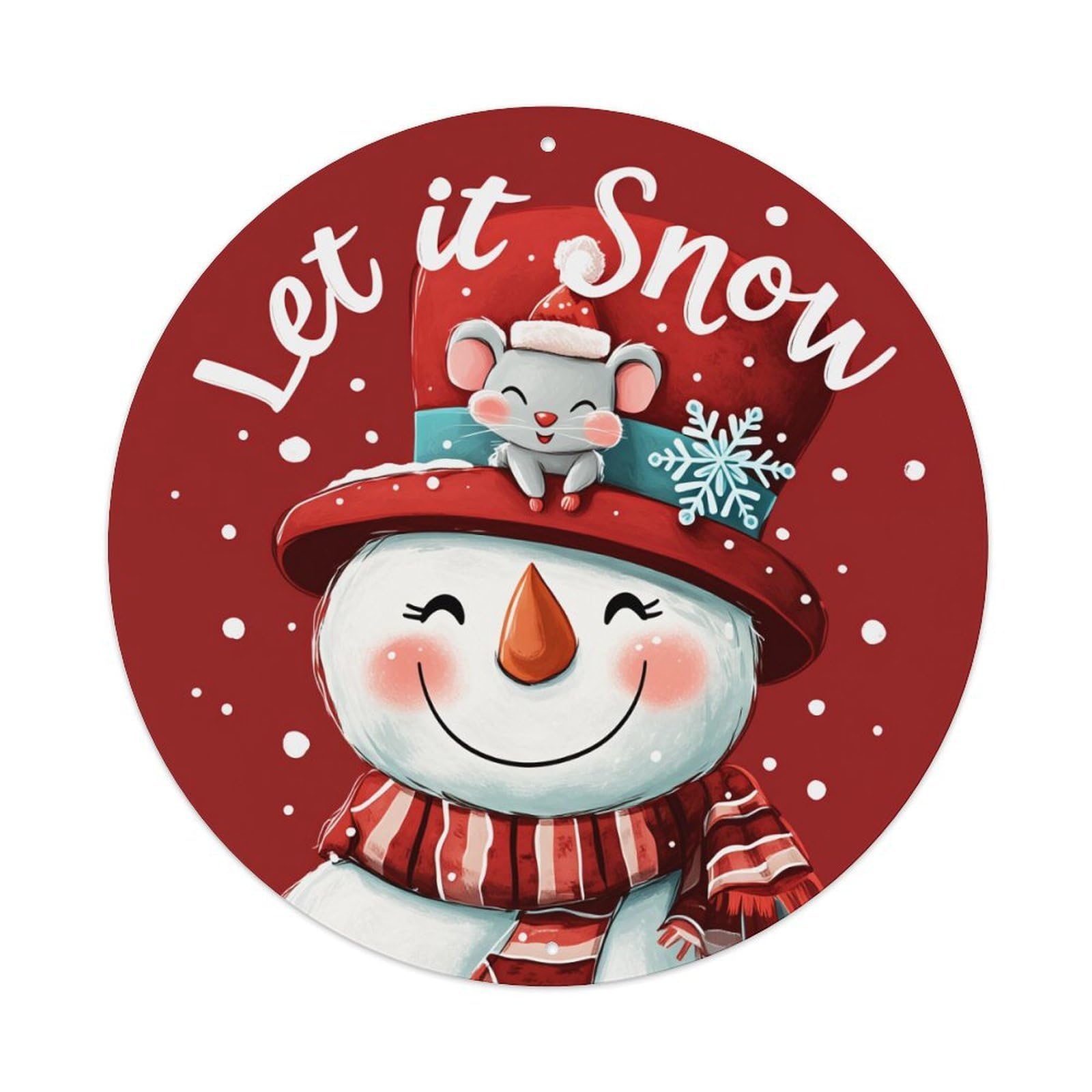 Snowman Mouse Hat Scarf Snowflake Round Tin Sign Vintage Metal Sign Home Bar Garden Indoor & Outdoor Wall Decor Retro Metal Poster 8x8 Inch