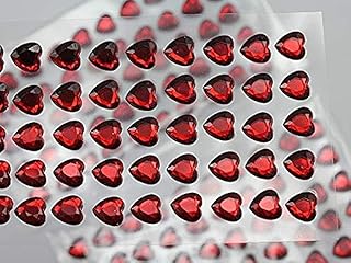 8mm Red LQ17 Heart Self Adhesive Acrylic Rhinestones Plastic Face Gems Stick On Body Jewels for DIY Cards and Invitations Crafts Bling Sticker - 5 Sheets - 250PCS