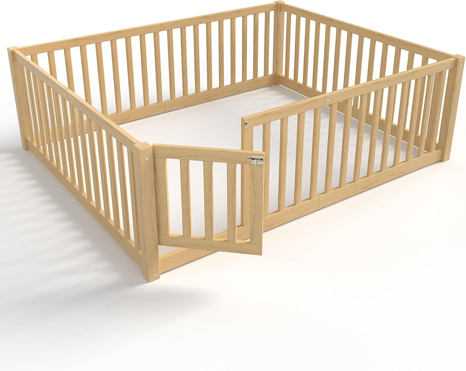 Bellemave Full Size Floor Bed with Detachable Door, Wood Kids Floor Bed Full with Guardrails, Montessori Floor Bed Frame for Kids, Boys, Girls, Design for Bedroom, Nursery, Childlike Style, Natural