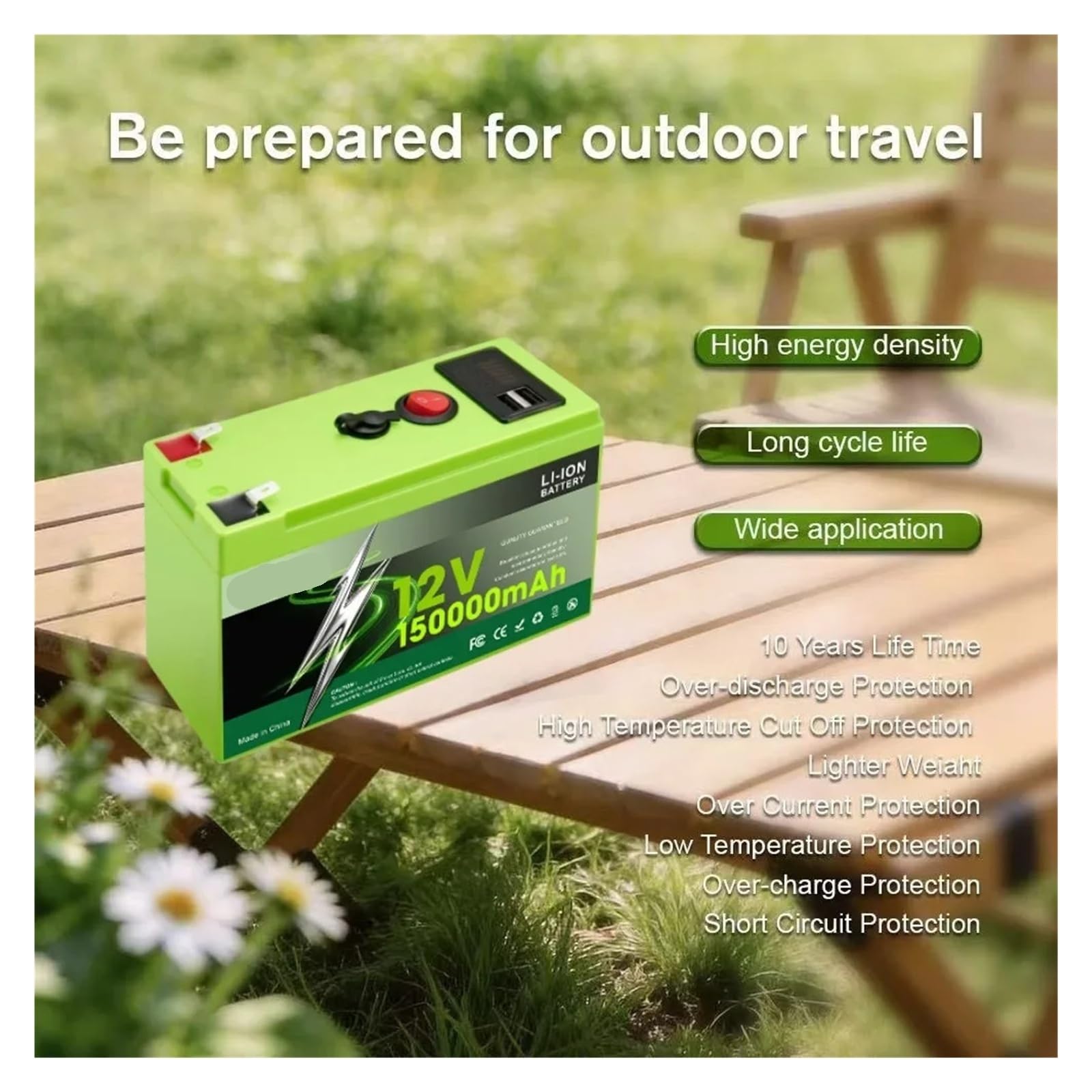 Batteria Solare Al Litio-ferro Da 150 Ah 12,8 V LiFePO4 | For camper, roulotte, pesca marina, vita all'aria aperta(100Ah x1-charger x1)