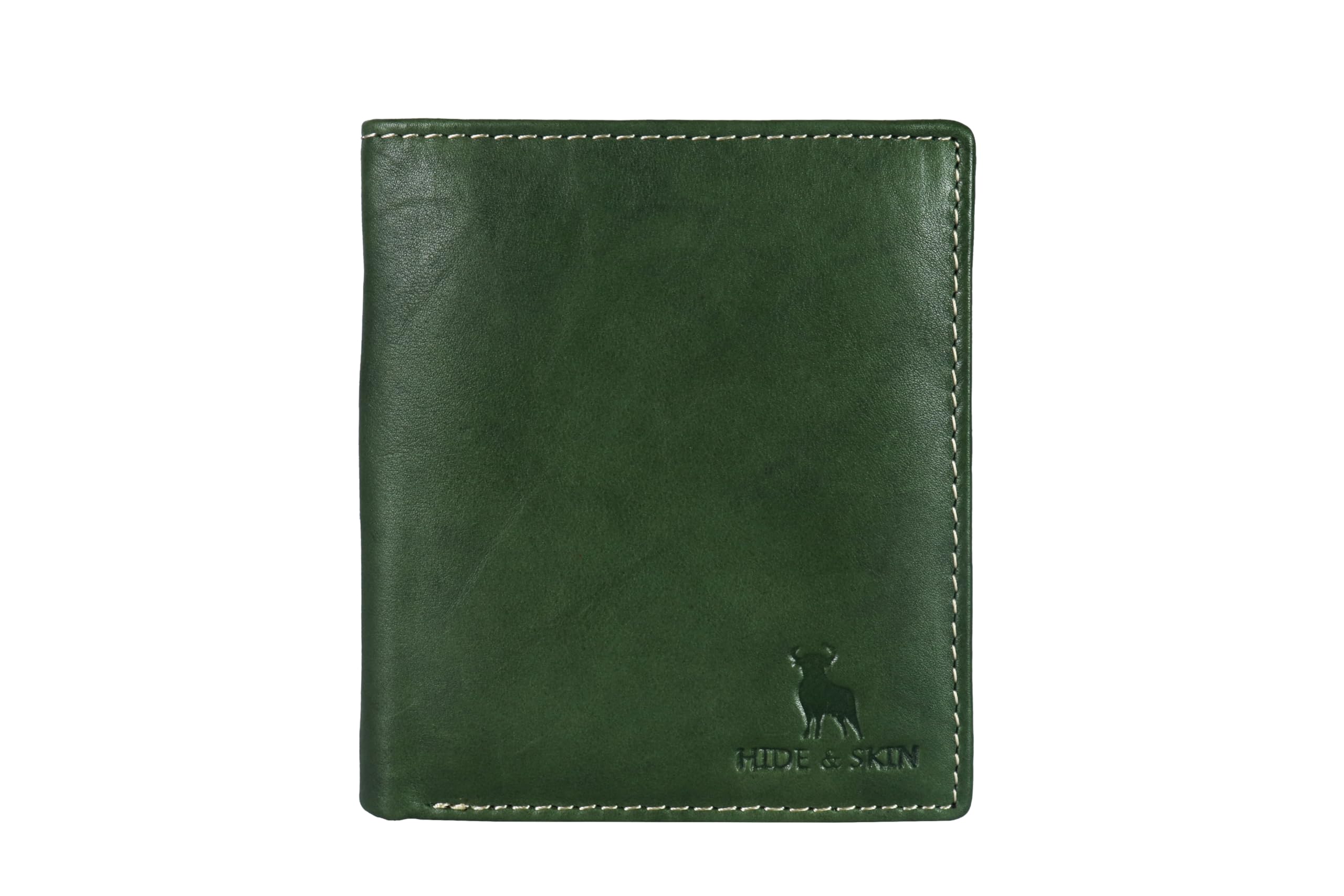 HIDE & SKIN Manchester Genuine Leather Wallet with Detachable Card Case for Men (Antique Green)