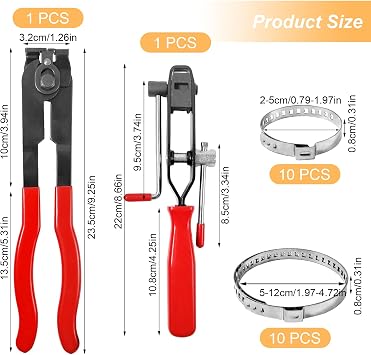 Hose Clamp Set with Clamping Pliers and Clamps, Adjustable Clamp Made of 304 Stainless Steel, Clamp Axle Boot Clamps, Car Repair and Installation Tools