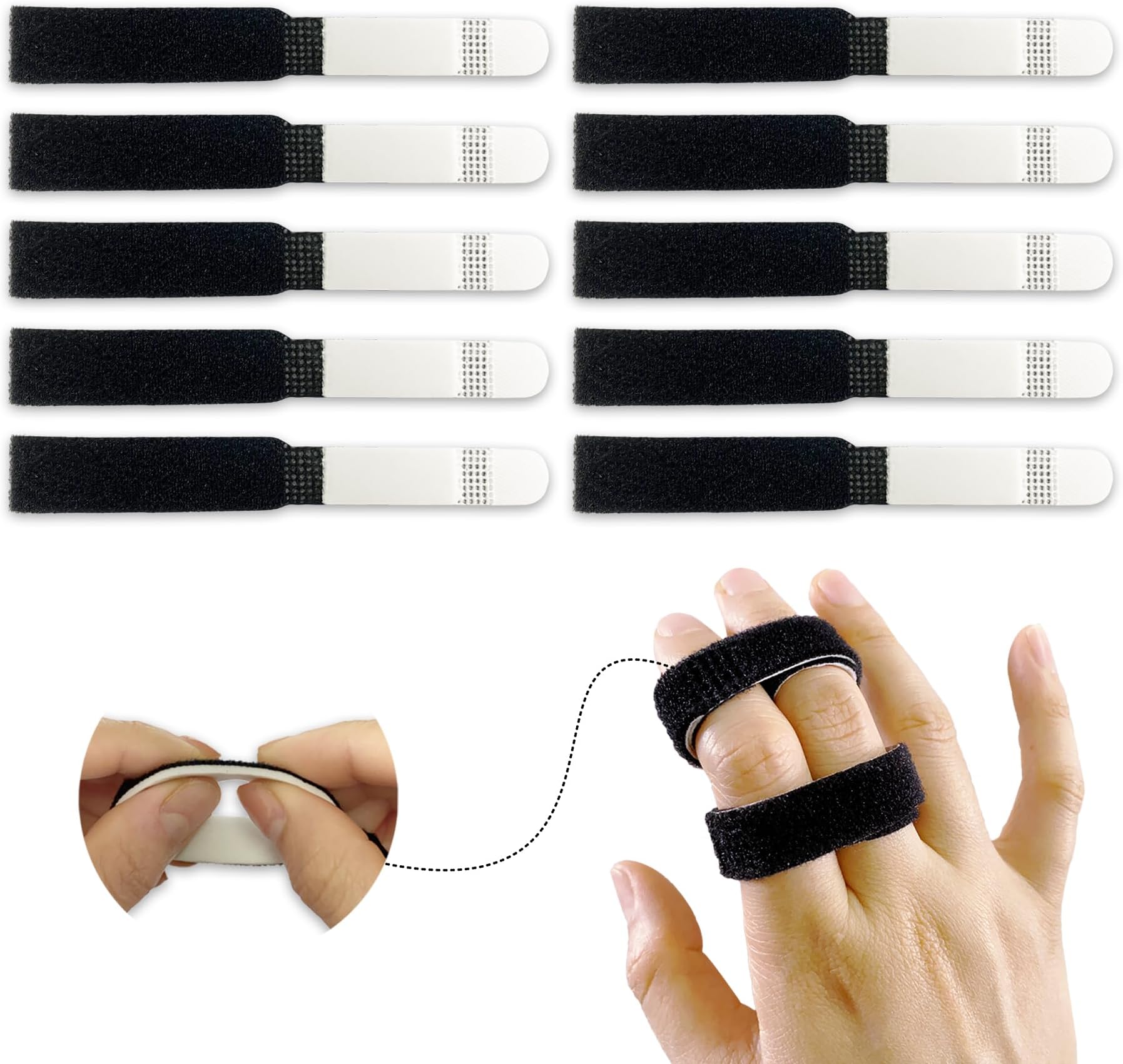 Buddy Straps for Fingers,10 Pack Finger Buddy Tape Straps Loops, Black