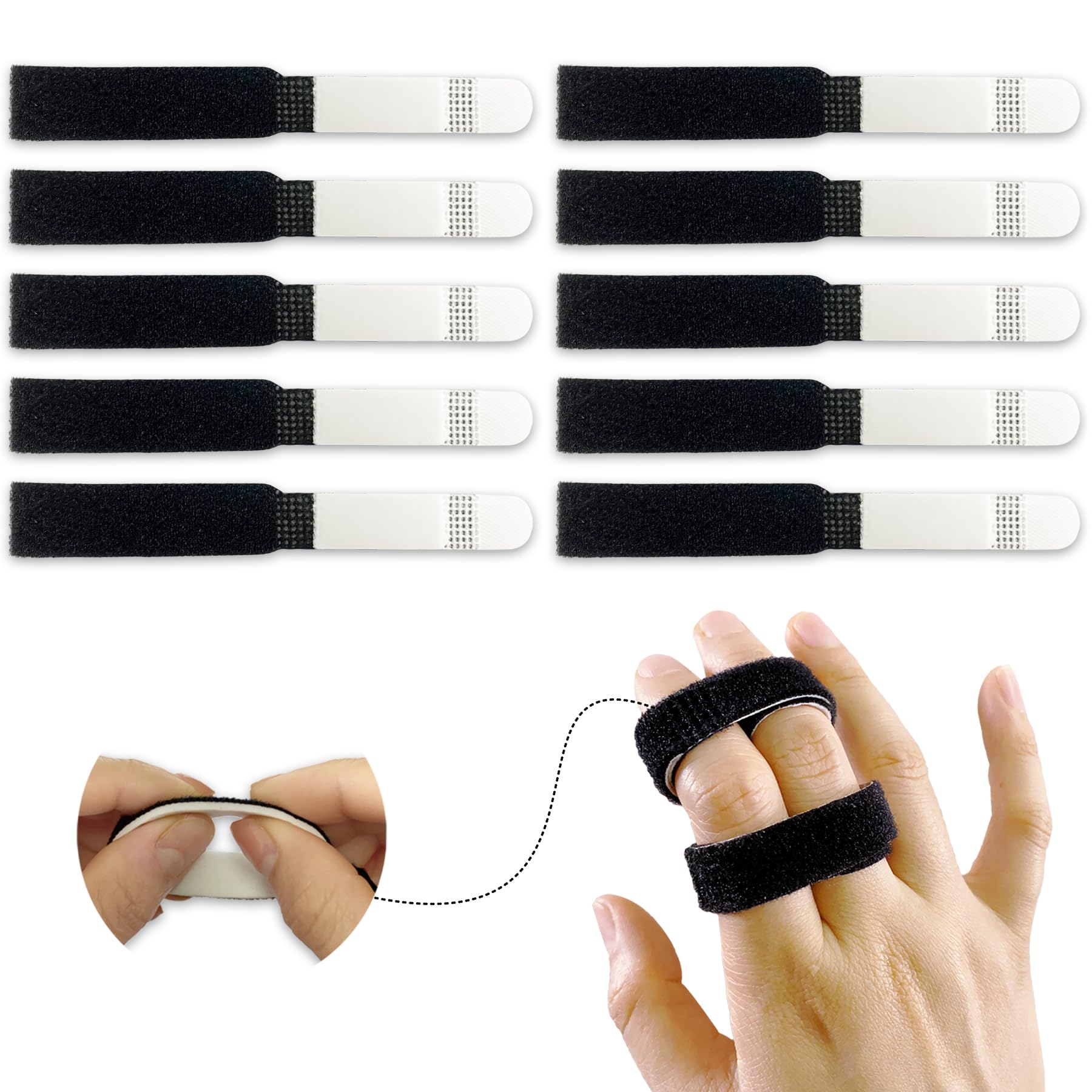 10 Pack Buddy Tape Finger Straps With Padded, Hook and Loop Finger Splint Buddy Straps Buddy Loops for Injured Finger Support, Washable and Reusable