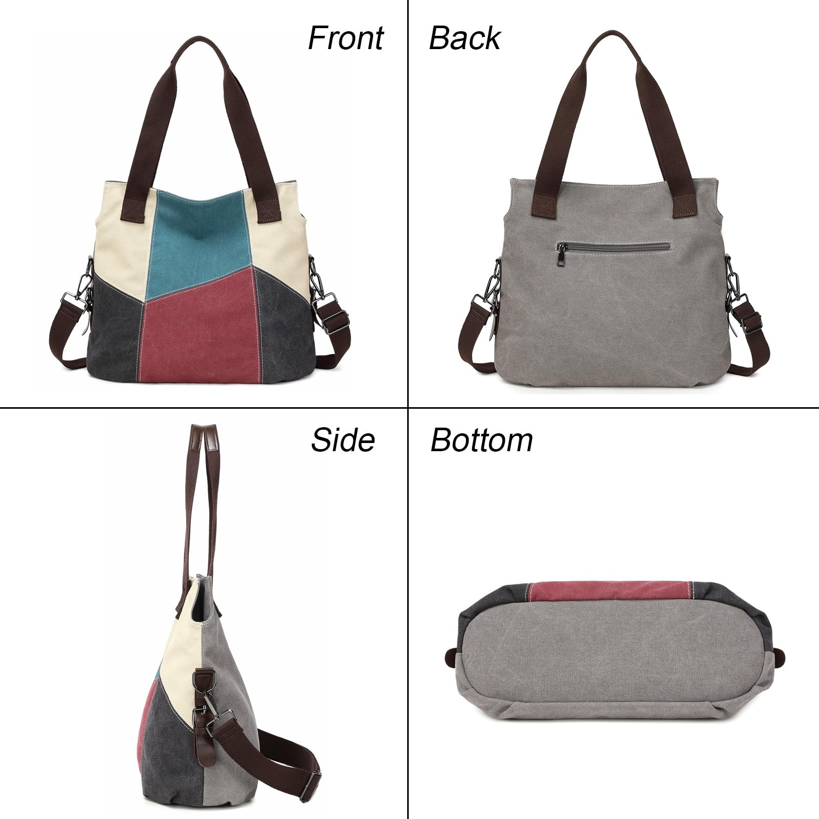 Sac à main en toile pour femme, sac à bandoulière décontracté, sac hobo rétro en toile, sac à provisions, Rouge, Medium