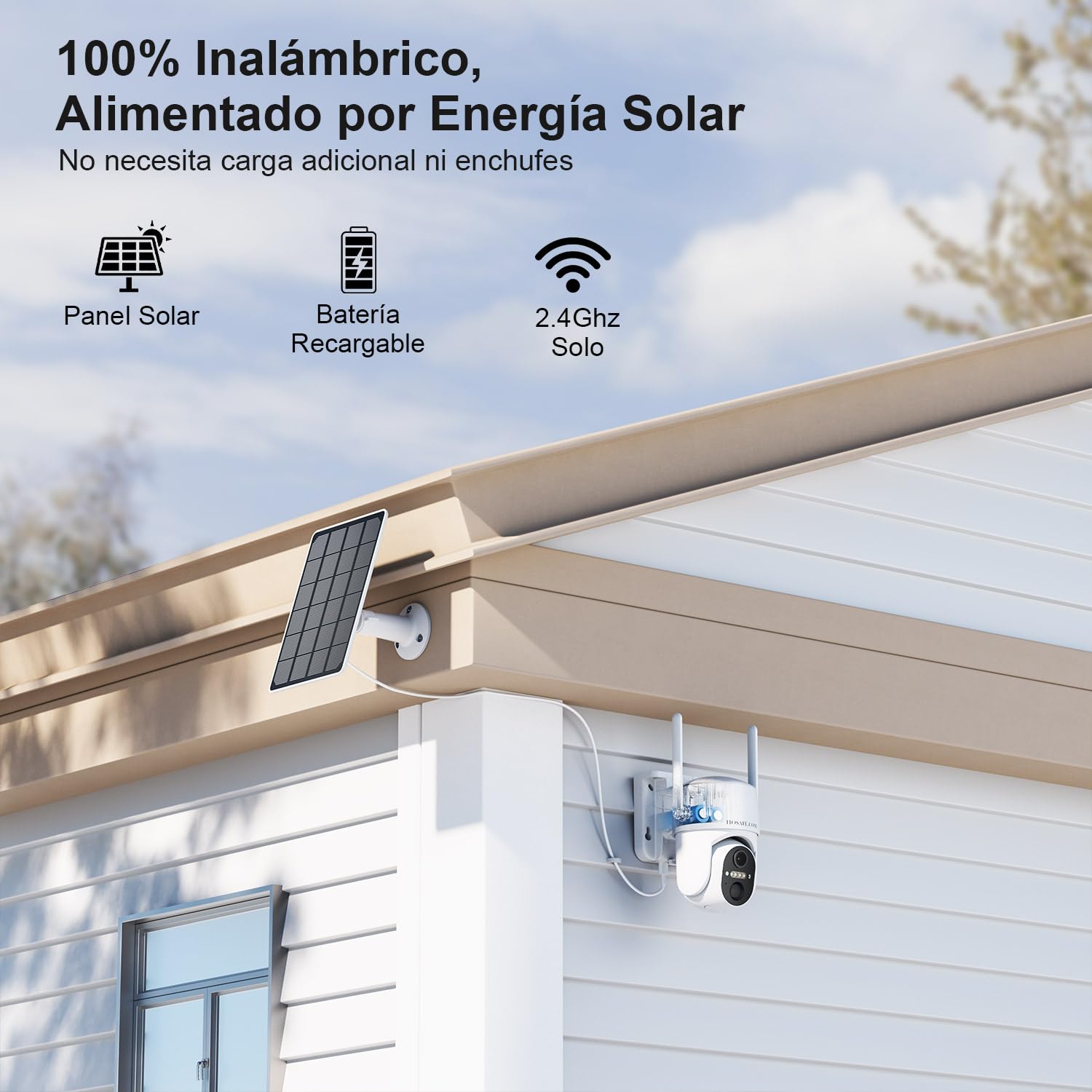 HOSAFE.COM Camaras de Vigilancia Sin Cables, Camara Vigilancia WiFi Exterior, Camara 360 Grados PTZ, Sensor PIR, 2K HD Color Visión Nocturna, SD/Nube, IP66 Impermeable, 2PCS