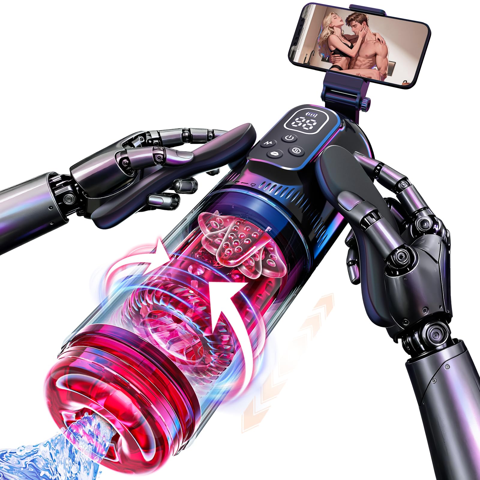 Humbuzz Male Masturbator with Phone Holder - Sex Toys for Men with 7 Thrusting Rotating Modes Blowjob Penis