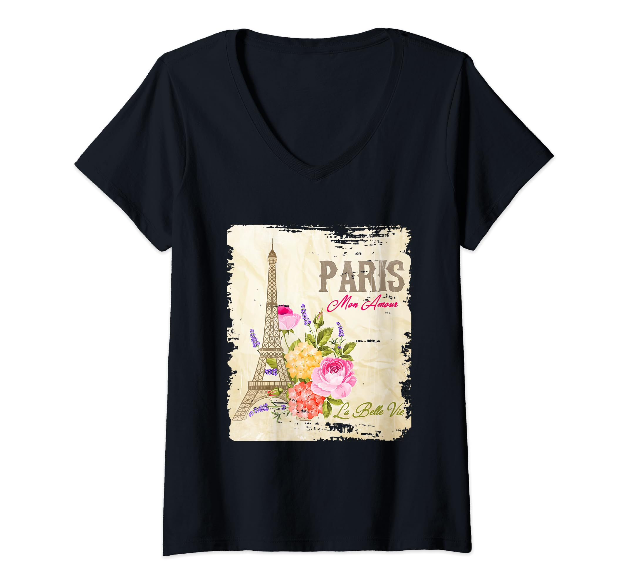 C'est la vie Paris Eiffel Tower GiftsWomens Paris Mon Amour Eiffel Tower Love Paris French Souvenir V-Neck T-Shirt