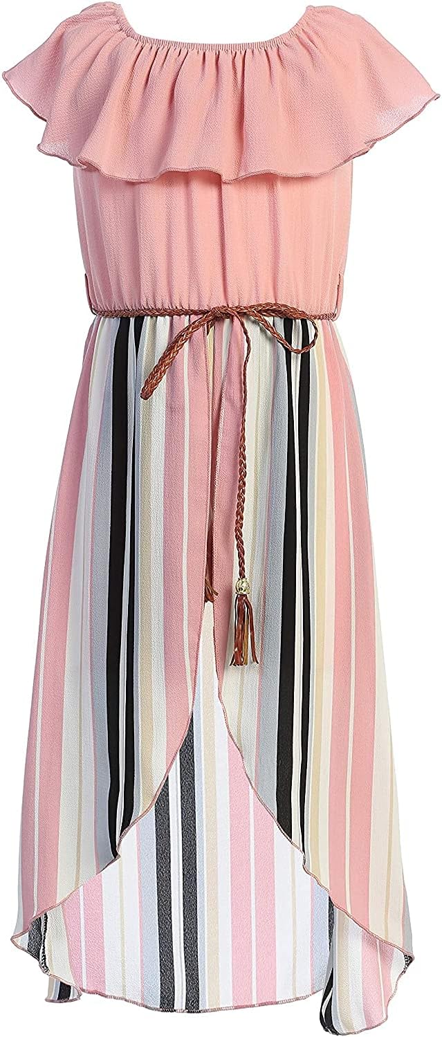 Girls Off Shoulder High Low Maxi Split Skirt Romper Casual Dress Summer Birthday Jumpsuits USA 4-14
