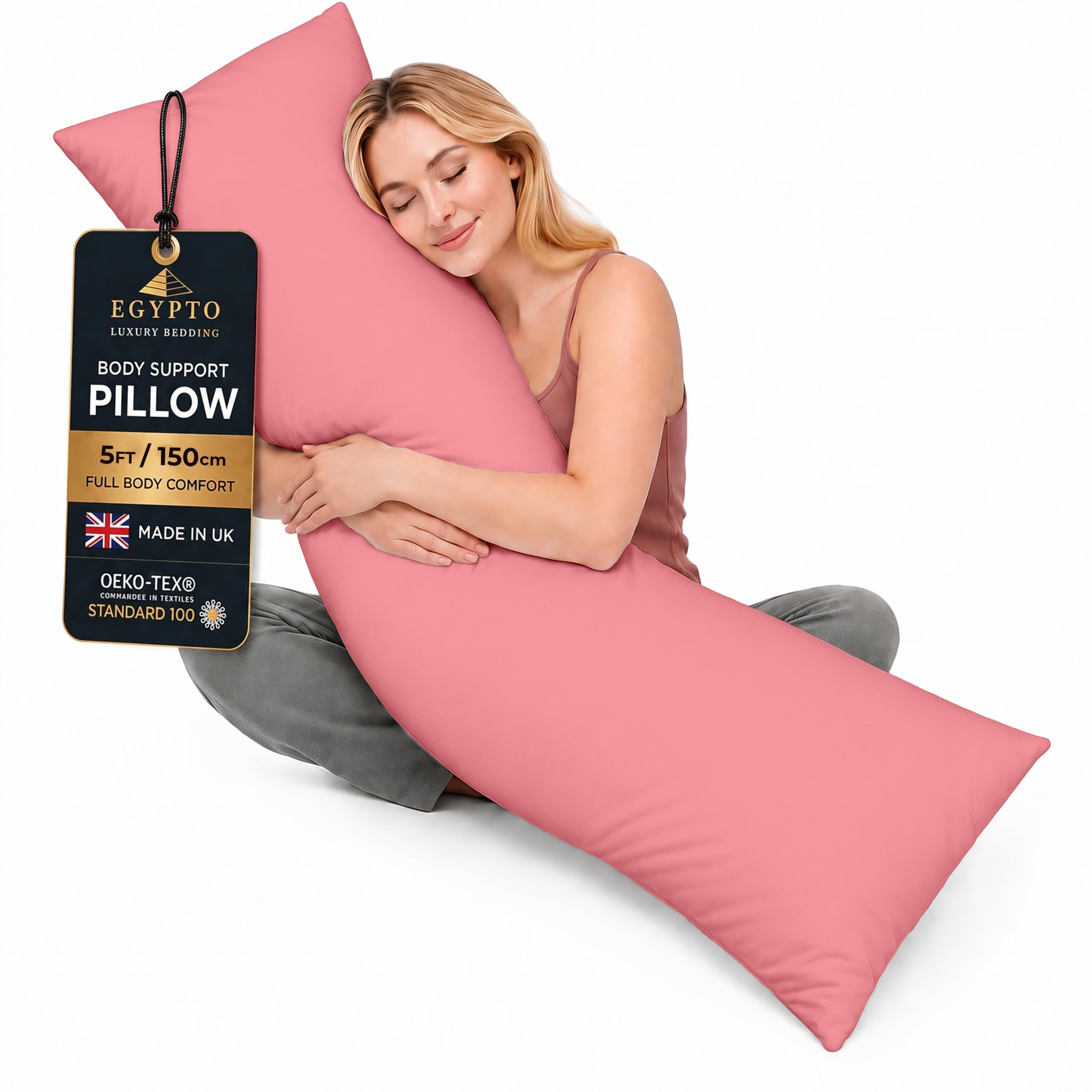 Living Orthopaedic 5ft Bolster Pillow (19”x60”) – Hypoallergenic Long Pillow – Soft & Breathable Full Body Pillow for Back, Neck & Leg Support – Ideal Pregnancy Support with Long Pillow case (Pink)