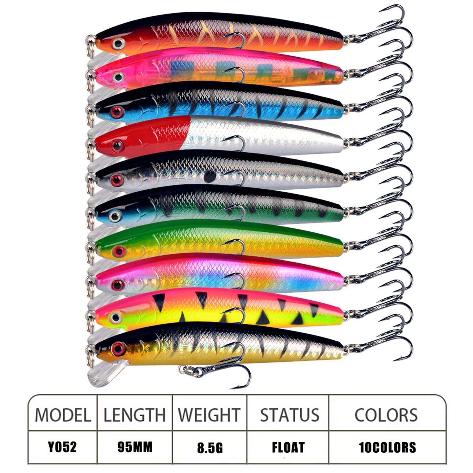 Señuelos de Pesca Cebos Artificiales Minnow Flotantes 10 Piezas Multicolor para Lubina y Trucha