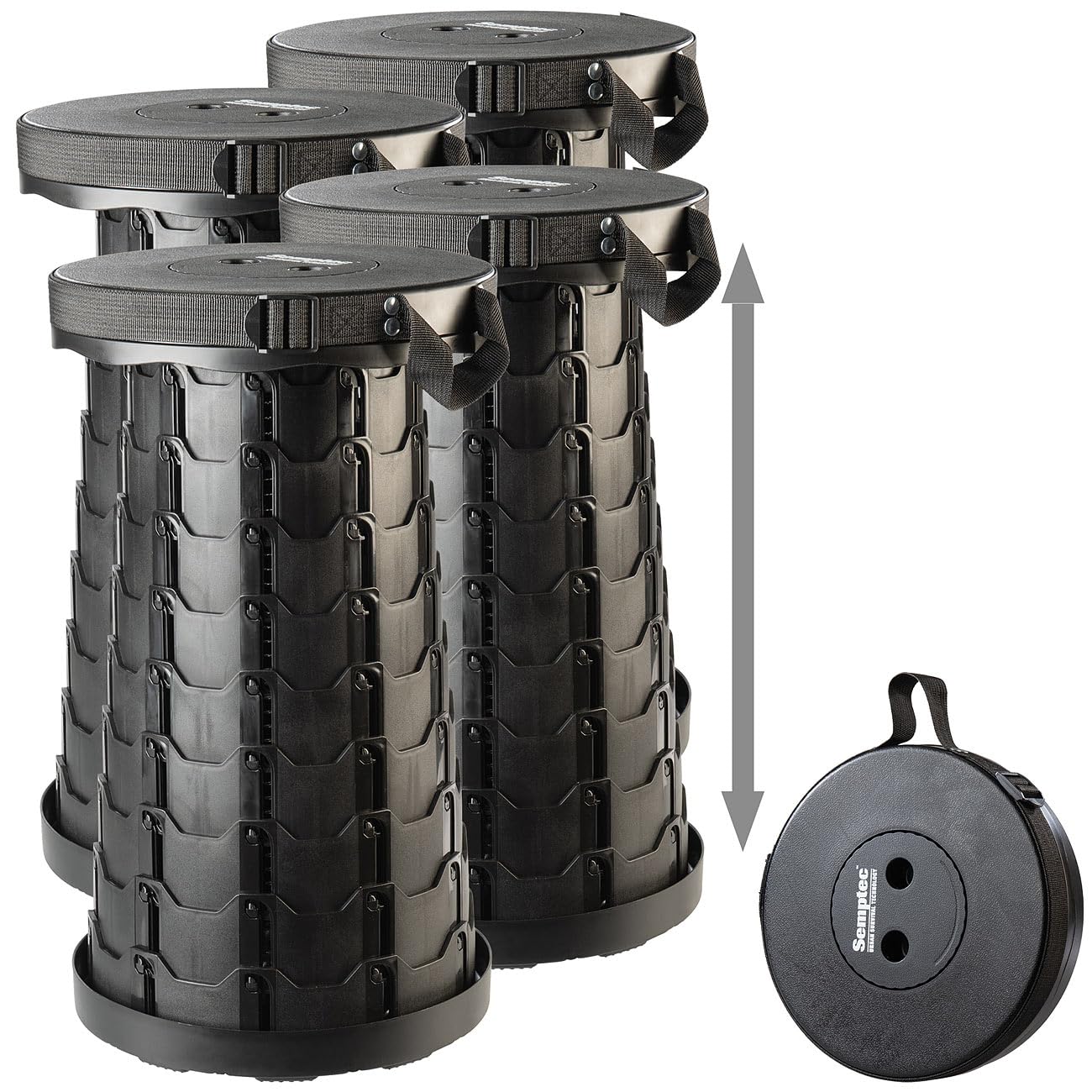 Semptec Urban Survival Technology Ausziehhocker: 4er-Set Tragbarer Teleskop-Hocker, höhenverstellbar, bis 200 kg (Sitz, Ausziehbarer Hocker, Stuhl)
